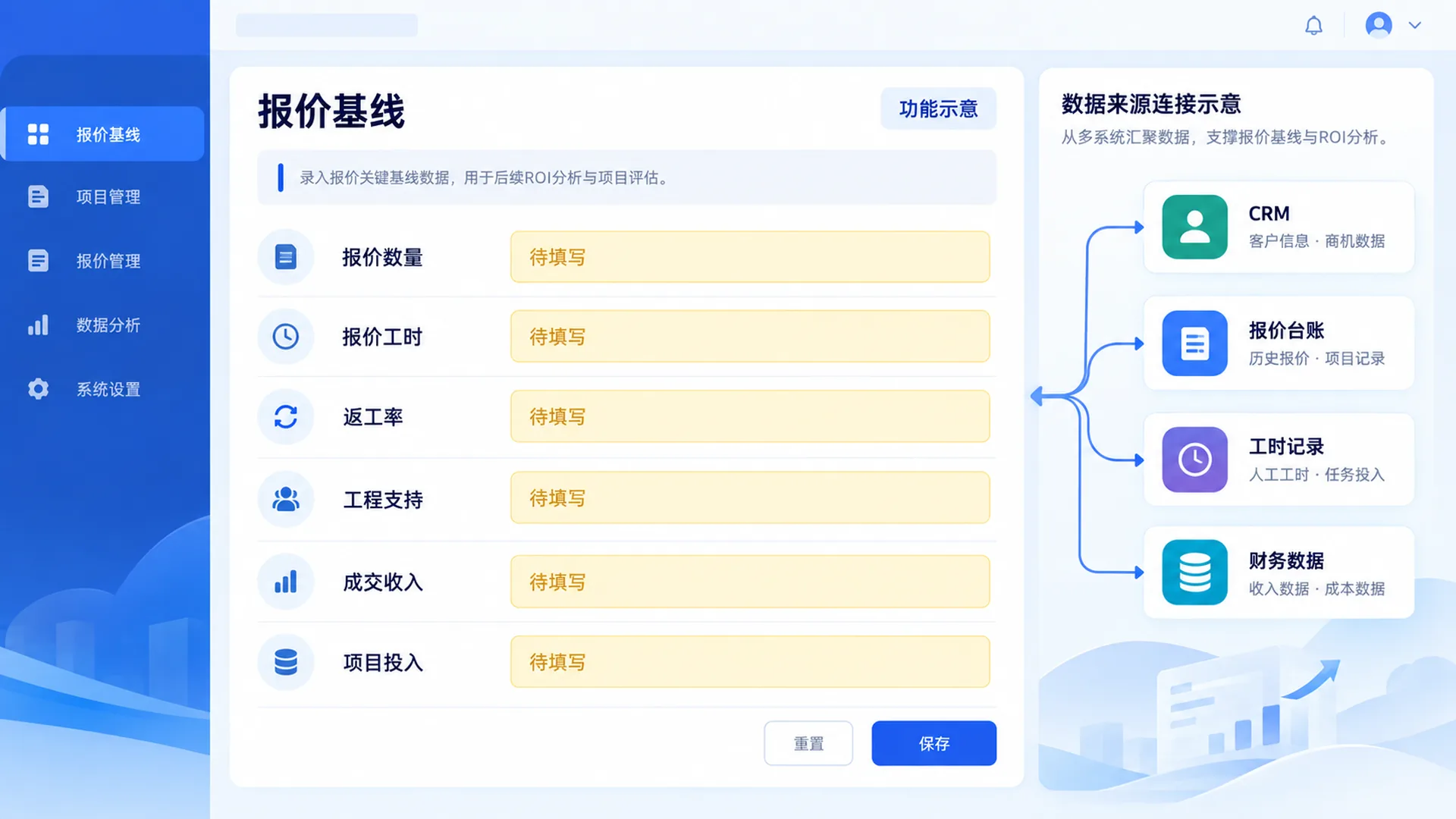互动测算 · 输入业务数据实时测算CPQ回报